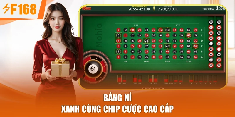 Bảng nỉ xanh cùng chip cược cao cấp